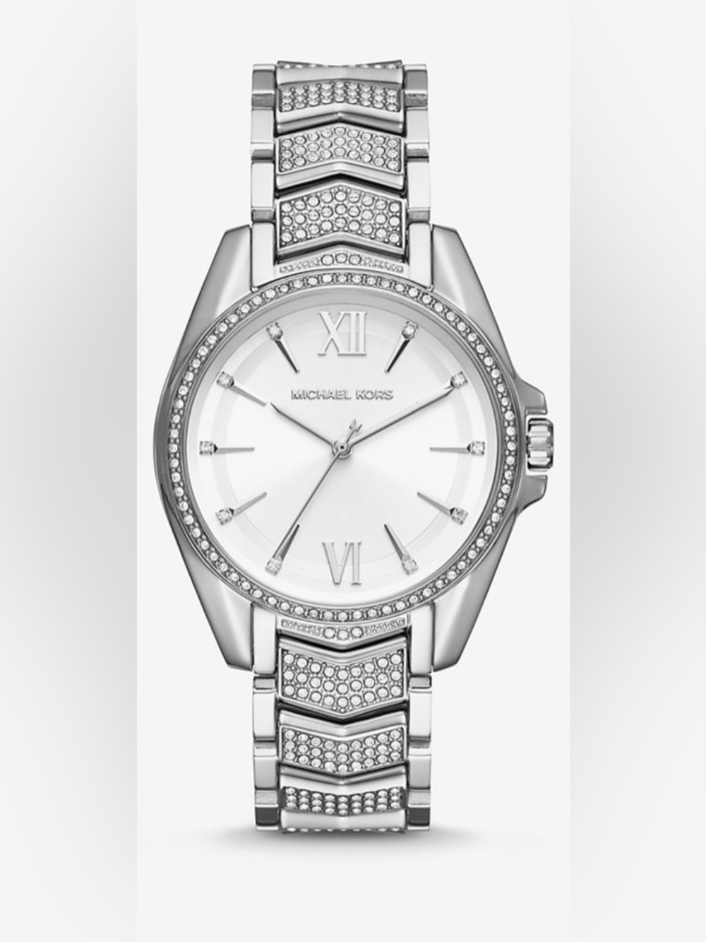 Michael Kors Silver Crystal-Trim Women's Bracelet Watch LIKE NEW
